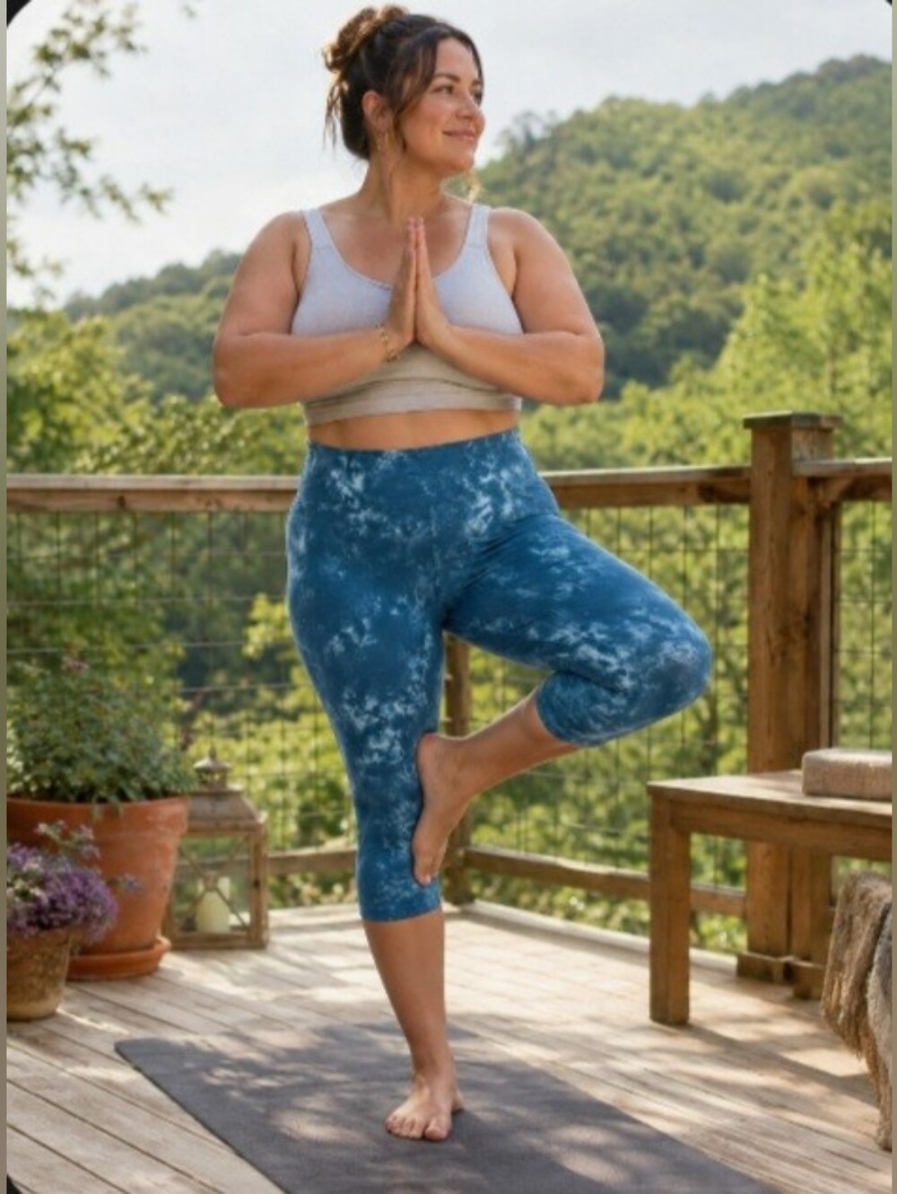 Earth Yoga Deep Blue Stone Tie Dye Organic Cotton Capri Leggings NWT Size XL